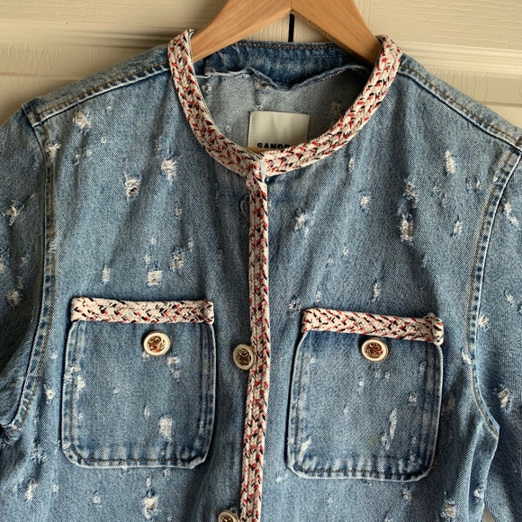 Sandro Distressed Short-Sleeve Denim Jacket - Picture 5 of 15